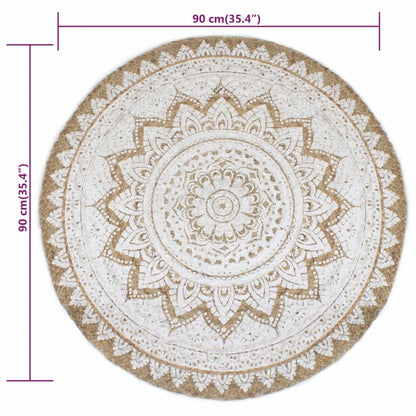vidaXL Tapis en jute tressé et imprimé 90 cm rond