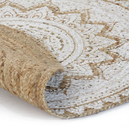 vidaXL Tapis rond tressé en jute imprimé 120 cm