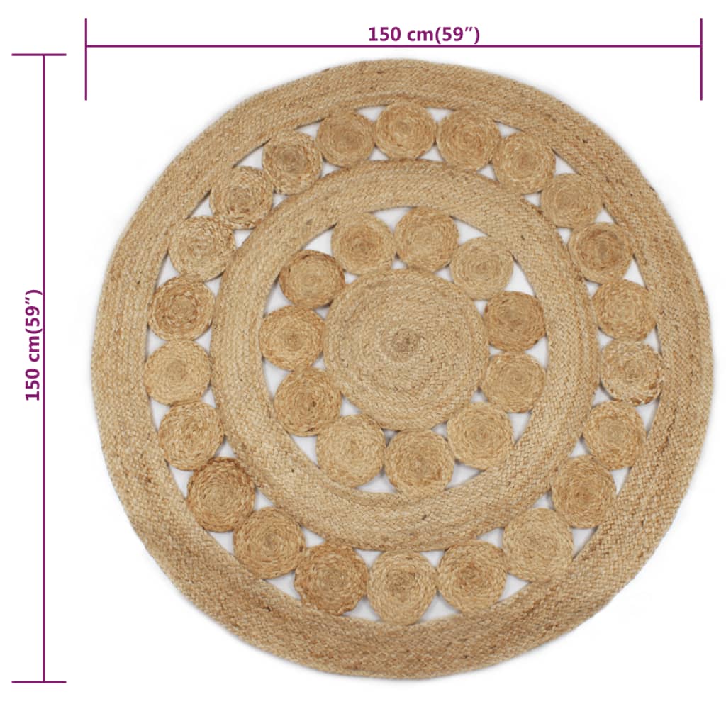 vidaXL Tapis tressé en jute 150 cm Rond