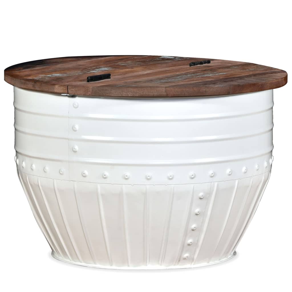 vidaXL Table basse en bois de récupération massif blanc en forme de tambour