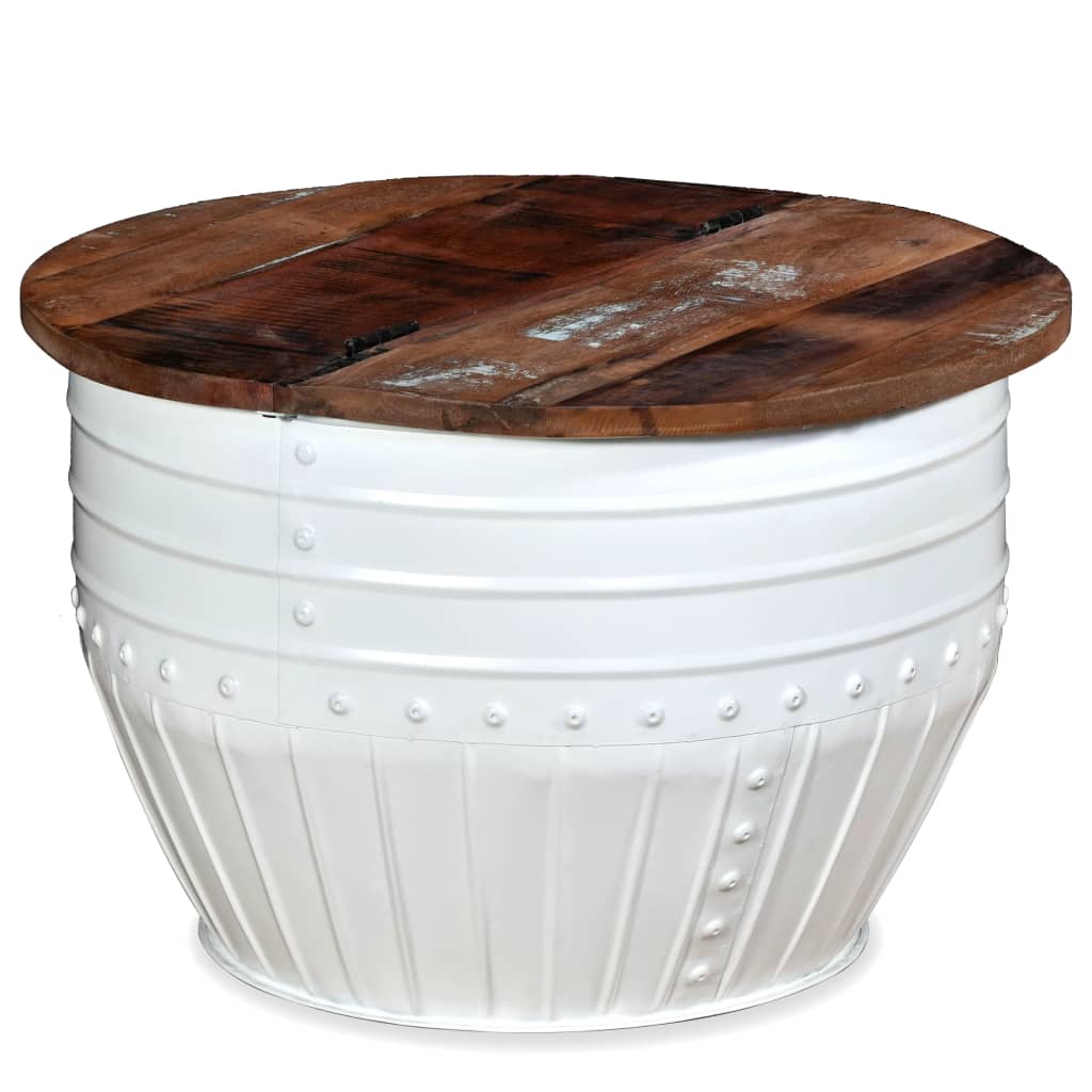 vidaXL Table basse en bois de récupération massif blanc en forme de tambour