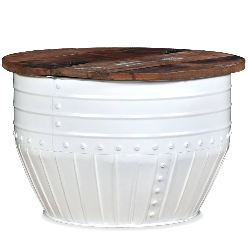 vidaXL Table basse en bois de récupération massif blanc en forme de tambour