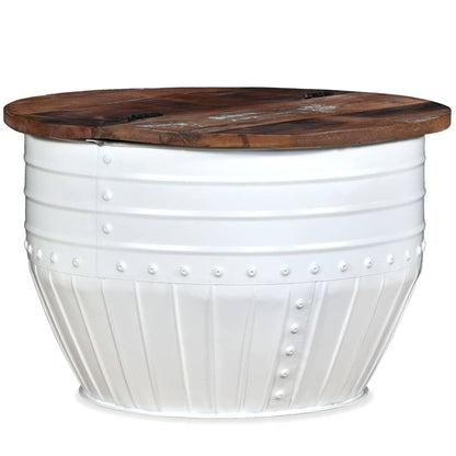 vidaXL Table basse en bois de récupération massif blanc en forme de tambour