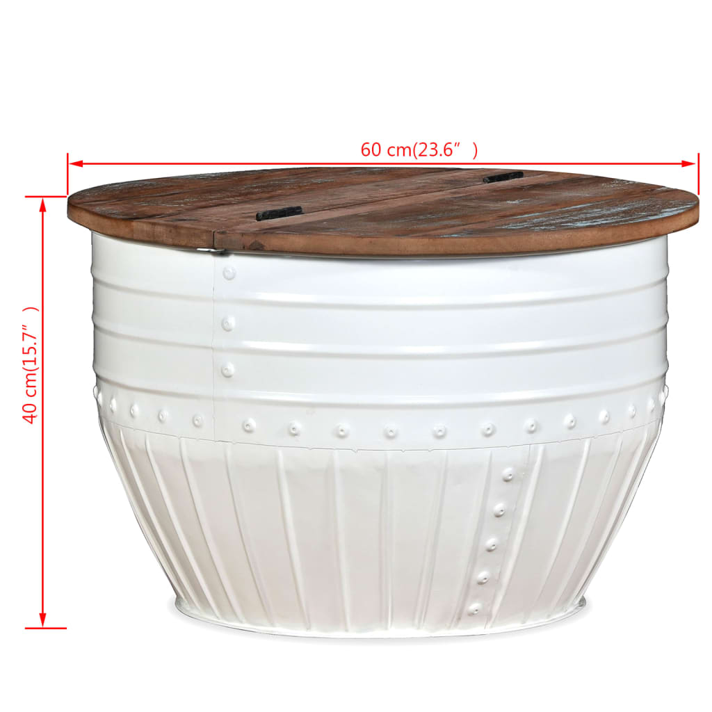 vidaXL Table basse en bois de récupération massif blanc en forme de tambour