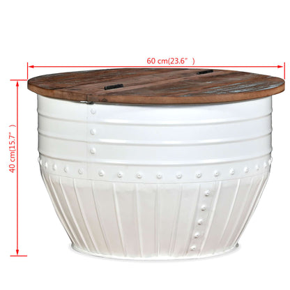 vidaXL Table basse en bois de récupération massif blanc en forme de tambour