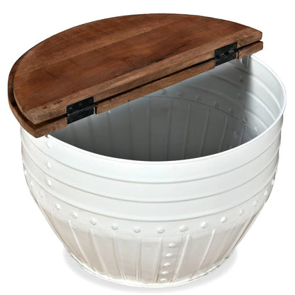vidaXL Table basse en bois de récupération massif blanc en forme de tambour