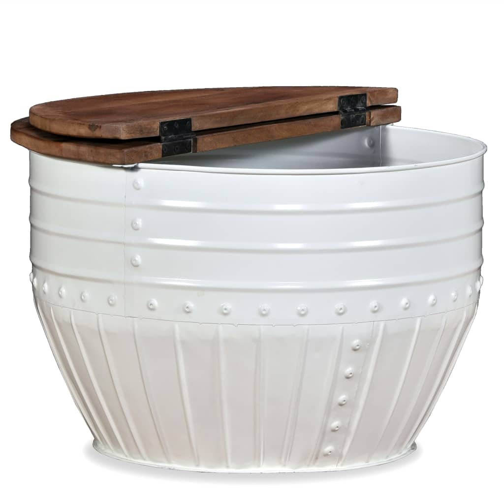 vidaXL Table basse en bois de récupération massif blanc en forme de tambour