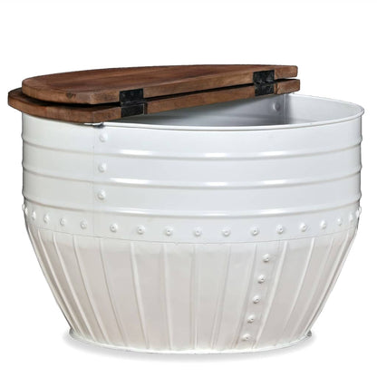 vidaXL Table basse en bois de récupération massif blanc en forme de tambour