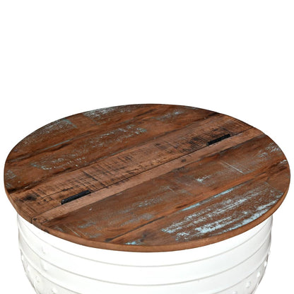 vidaXL Table basse en bois de récupération massif blanc en forme de tambour