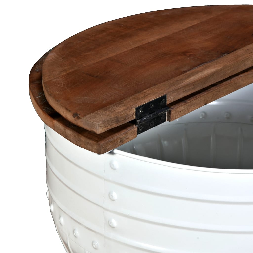 vidaXL Table basse en bois de récupération massif blanc en forme de tambour