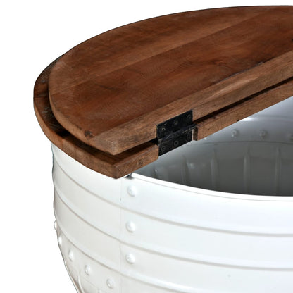 vidaXL Table basse en bois de récupération massif blanc en forme de tambour