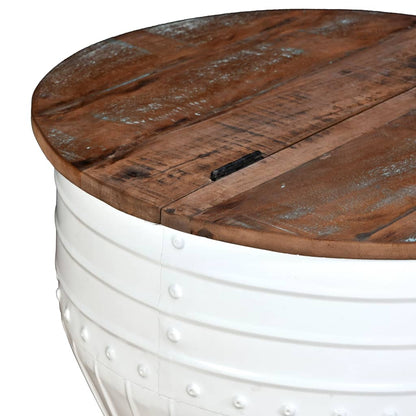 vidaXL Table basse en bois de récupération massif blanc en forme de tambour