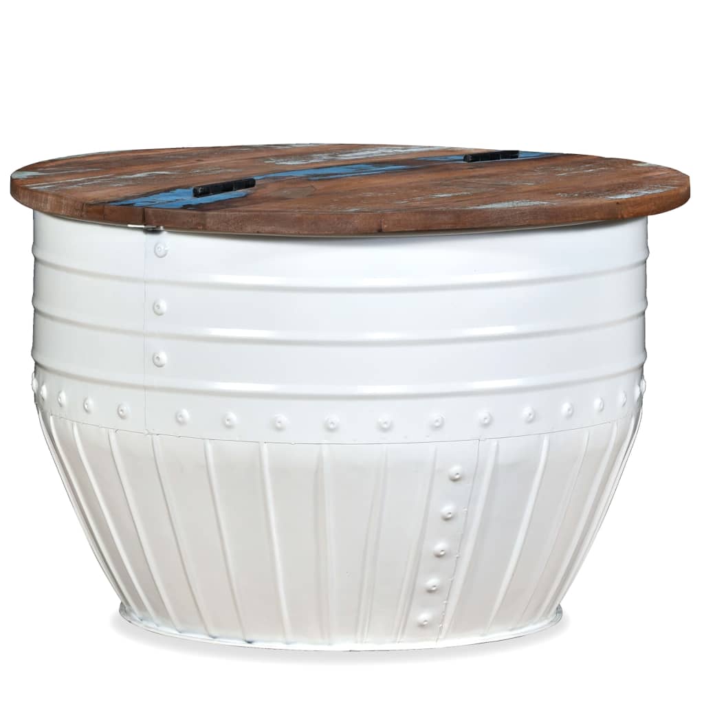 vidaXL Table basse en bois de récupération massif blanc en forme de tambour