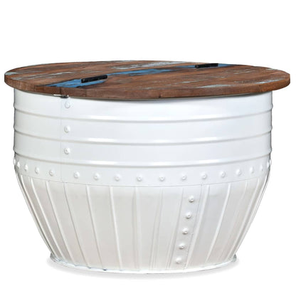 vidaXL Table basse en bois de récupération massif blanc en forme de tambour