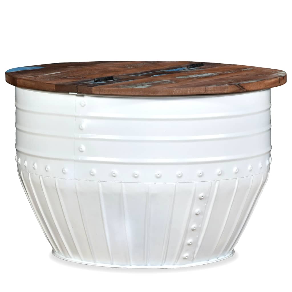 vidaXL Table basse en bois de récupération massif blanc en forme de tambour