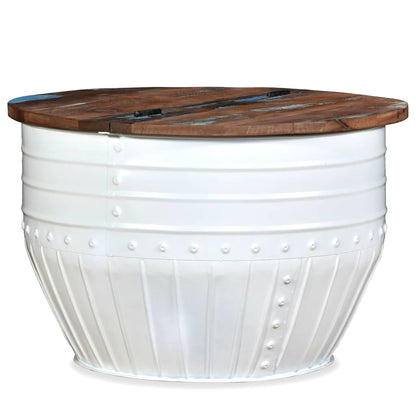 vidaXL Table basse en bois de récupération massif blanc en forme de tambour