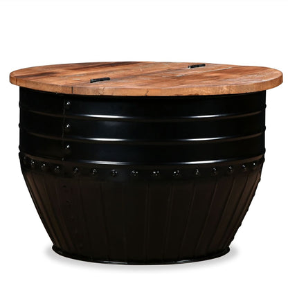 vidaXL Table basse en bois de récupération massif noir en forme de tambour