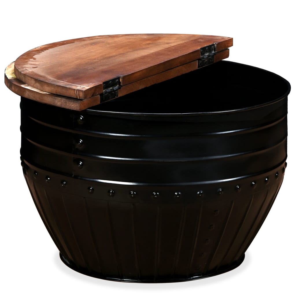 vidaXL Table basse en bois de récupération massif noir en forme de tambour