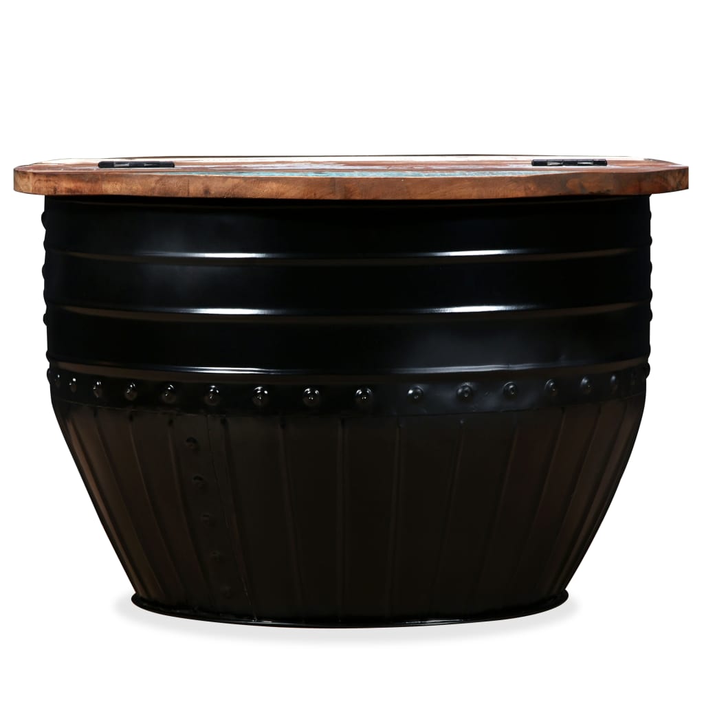 vidaXL Table basse en bois de récupération massif noir en forme de tambour