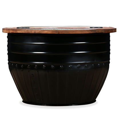 vidaXL Table basse en bois de récupération massif noir en forme de tambour