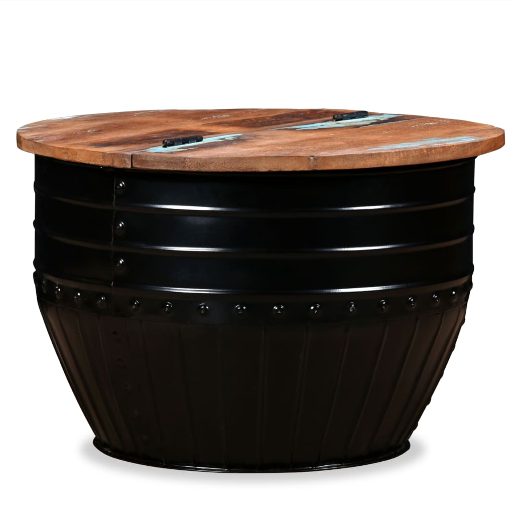 vidaXL Table basse en bois de récupération massif noir en forme de tambour