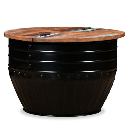 vidaXL Table basse en bois de récupération massif noir en forme de tambour