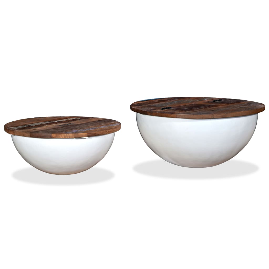vidaXL Lot de 2 tables basses en bois de récupération massif blanc, forme de coupe