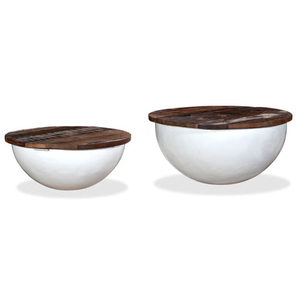 vidaXL Lot de 2 tables basses en bois de récupération massif blanc, forme de coupe