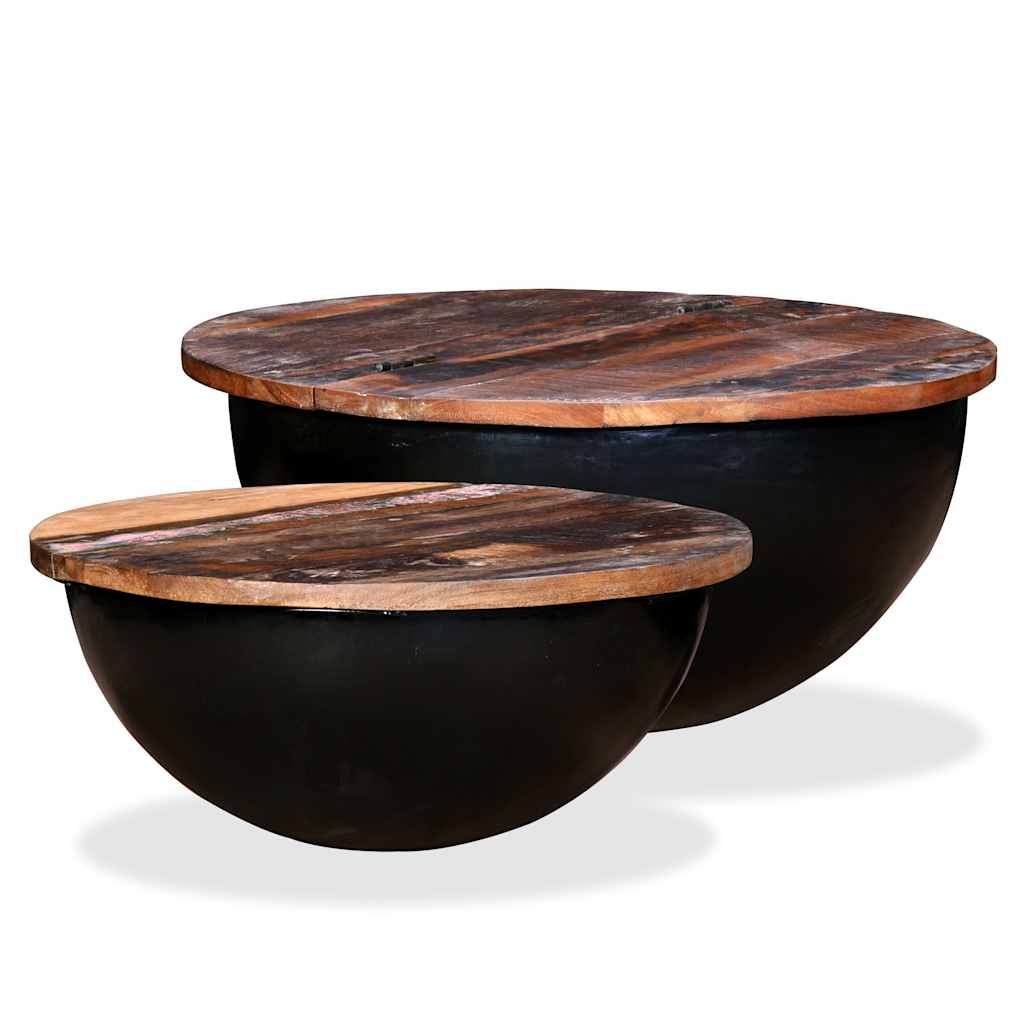 vidaXL Lot de 2 tables basses en teck massif recyclé noir en forme de bol
