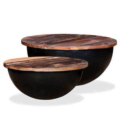 vidaXL Lot de 2 tables basses en teck massif recyclé noir en forme de bol