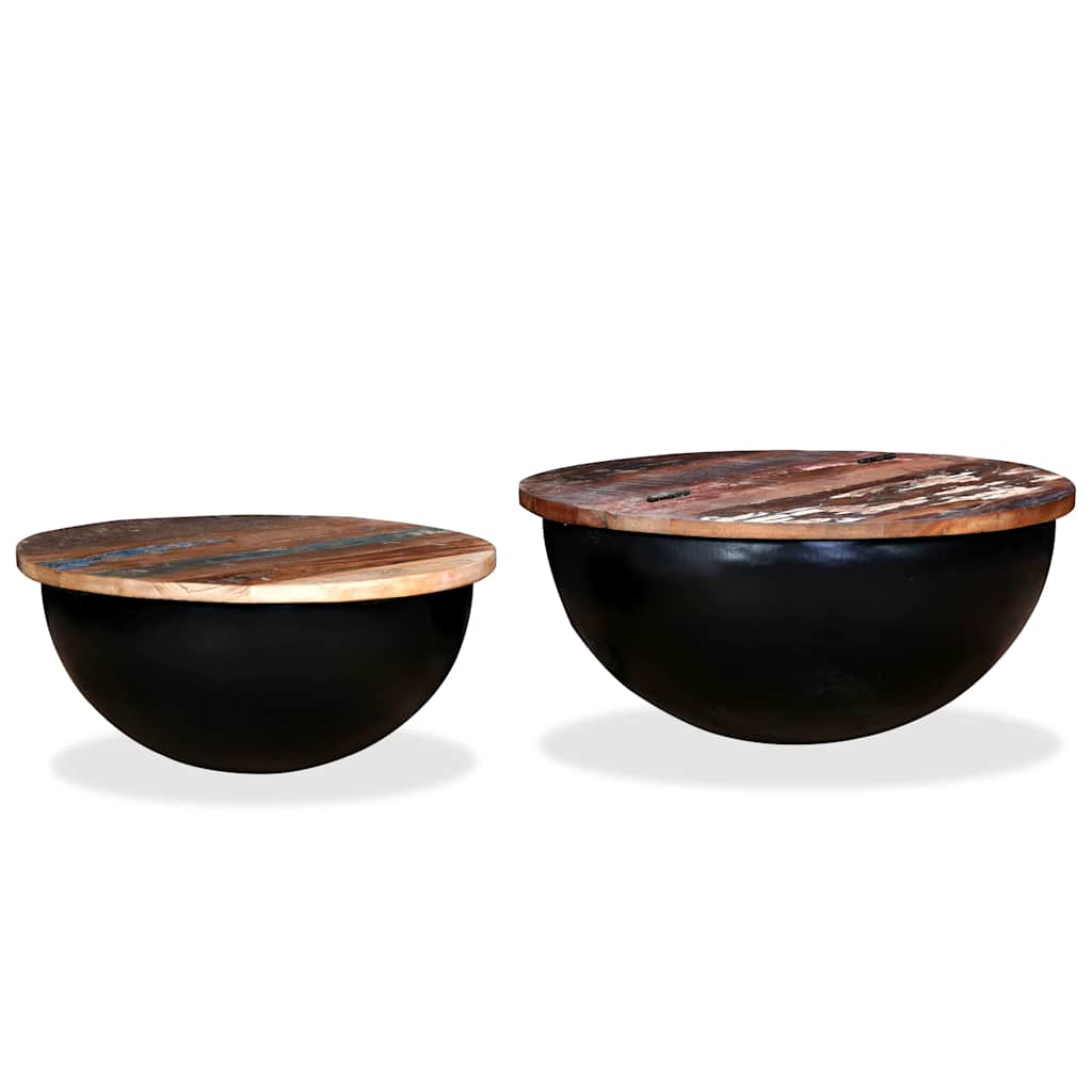 vidaXL Lot de 2 tables basses en teck massif recyclé noir en forme de bol