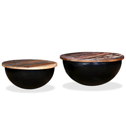 vidaXL Lot de 2 tables basses en teck massif recyclé noir en forme de bol