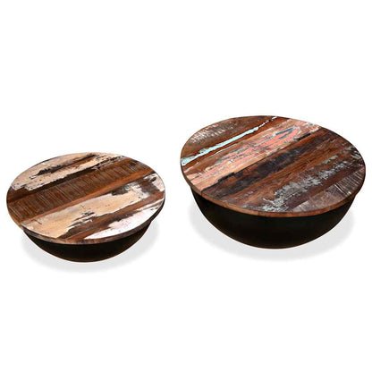 vidaXL Lot de 2 tables basses en teck massif recyclé noir en forme de bol