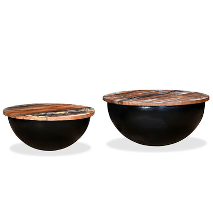 vidaXL Lot de 2 tables basses en teck massif recyclé noir en forme de bol