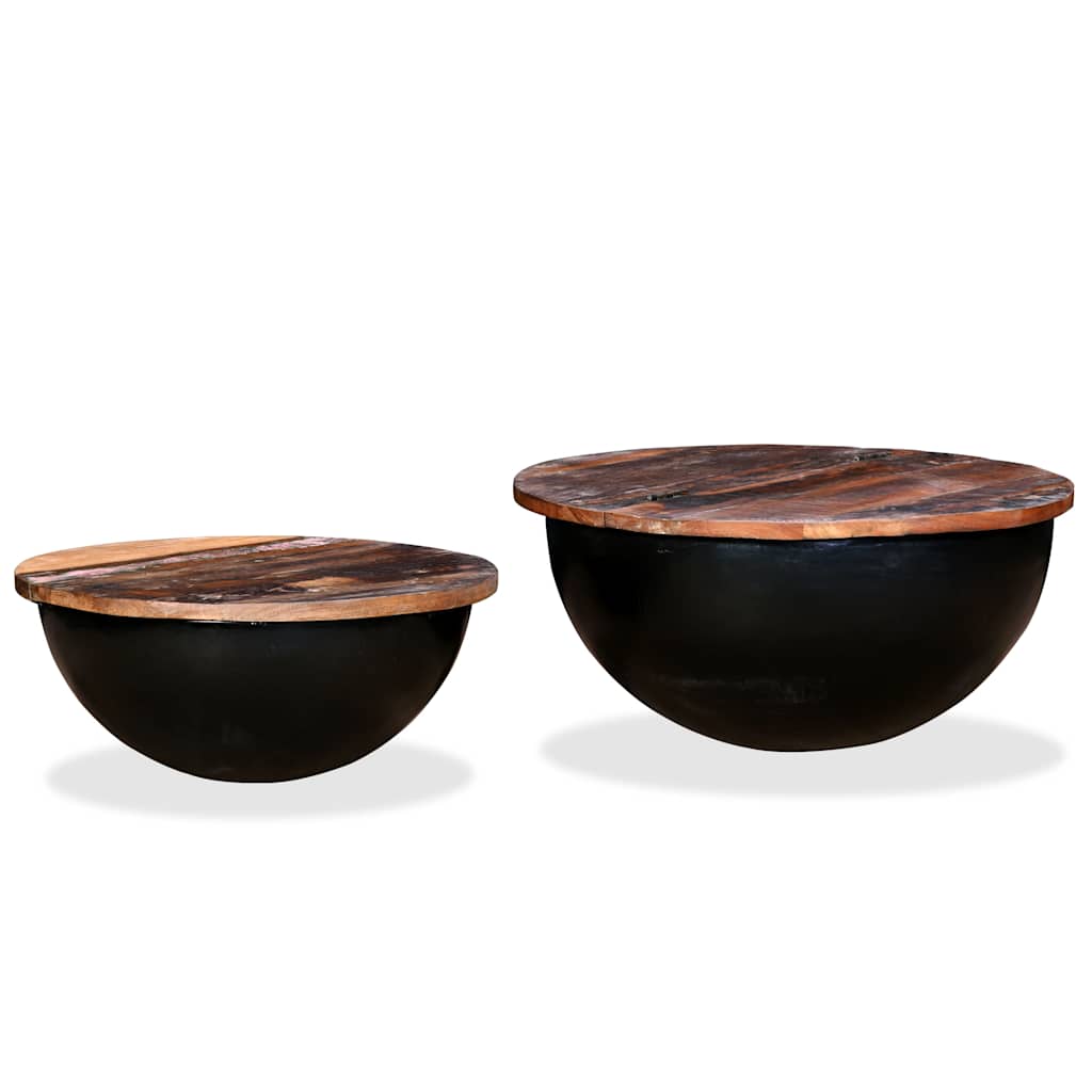 vidaXL Lot de 2 tables basses en teck massif recyclé noir en forme de bol