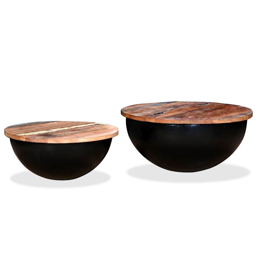 vidaXL Lot de 2 tables basses en teck massif recyclé noir en forme de bol