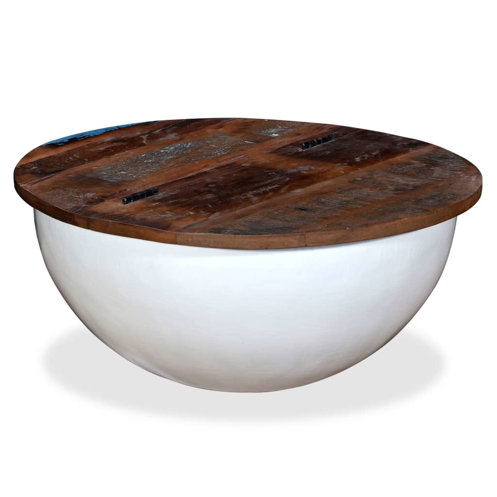vidaXL Table basse en bois de récupération massif blanc, forme de coque