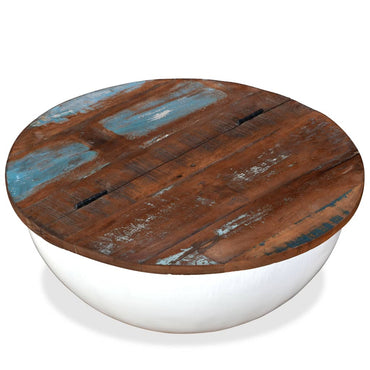 vidaXL Table basse en bois de récupération massif blanc, forme de coque