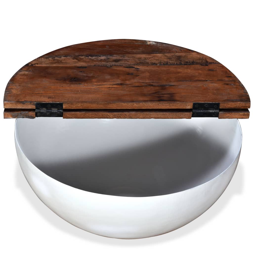 vidaXL Table basse en bois de récupération massif blanc, forme de coque