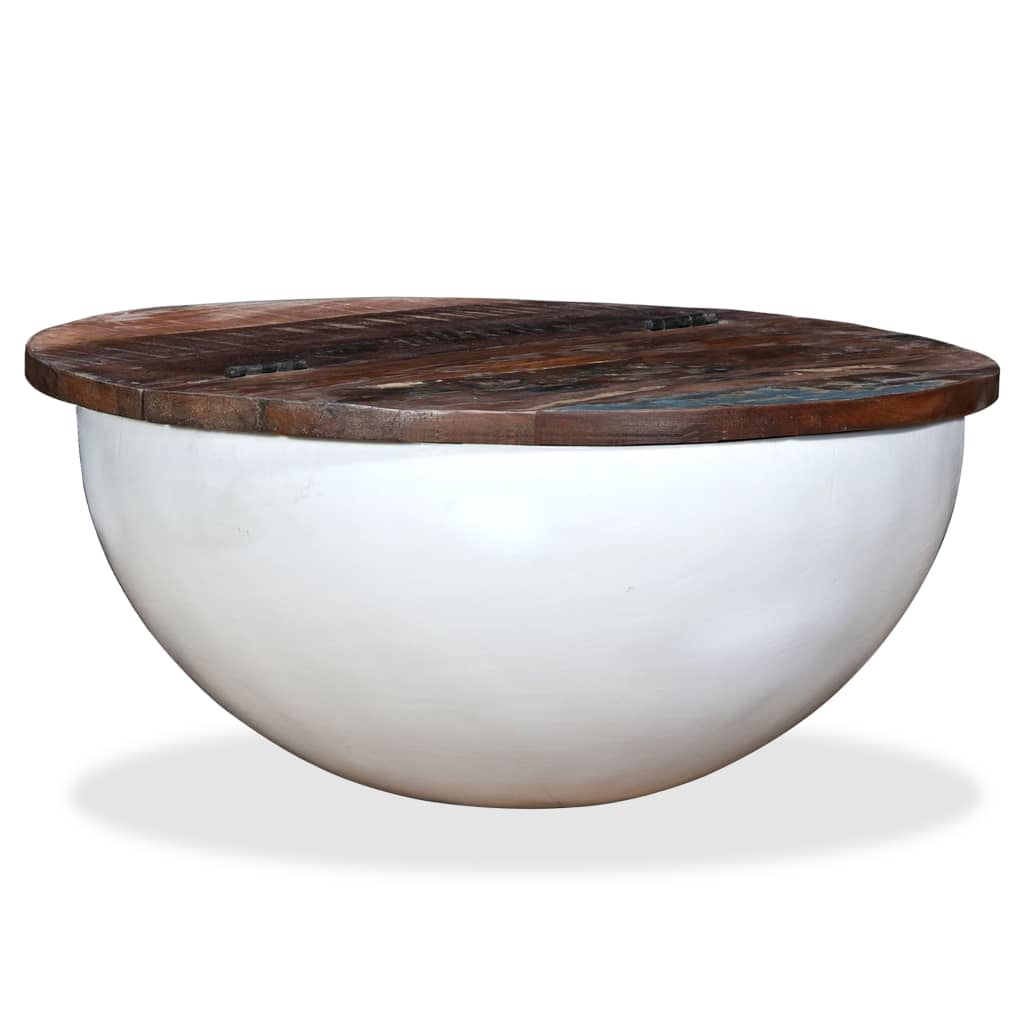 vidaXL Table basse en bois de récupération massif blanc, forme de coque