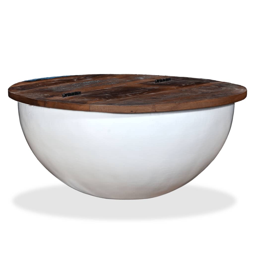 vidaXL Table basse en bois de récupération massif blanc, forme de coque