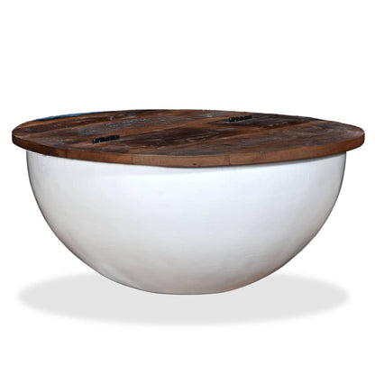 vidaXL Table basse en bois de récupération massif blanc, forme de coque