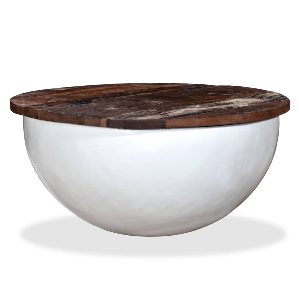 vidaXL Table basse en bois de récupération massif blanc, forme de coque