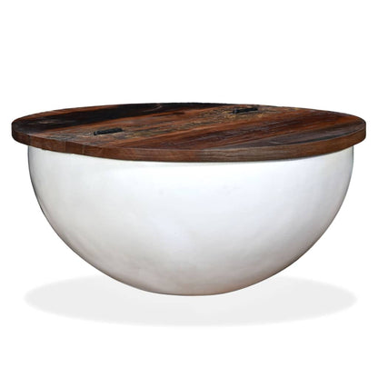 vidaXL Table basse en bois de récupération massif blanc, forme de coque