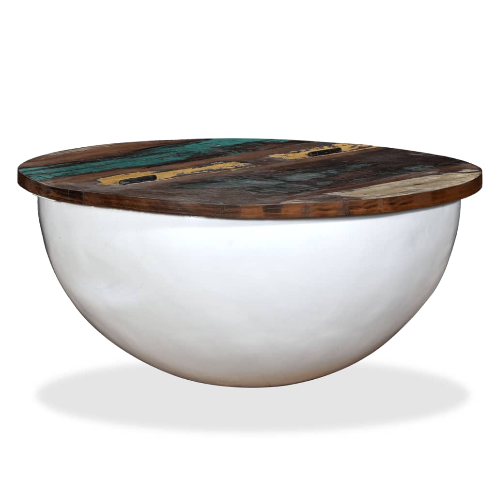 vidaXL Table basse en bois de récupération massif blanc, forme de coque