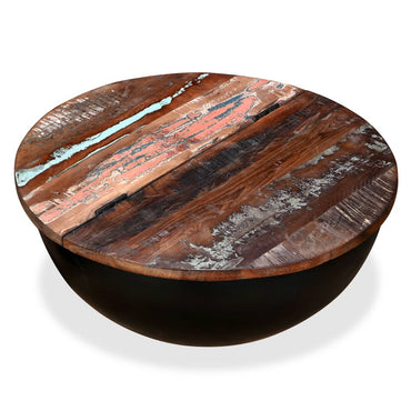vidaXL Table basse en bois de récupération massif noir, en forme de coque