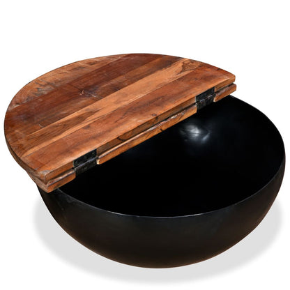vidaXL Table basse en bois de récupération massif noir, en forme de coque