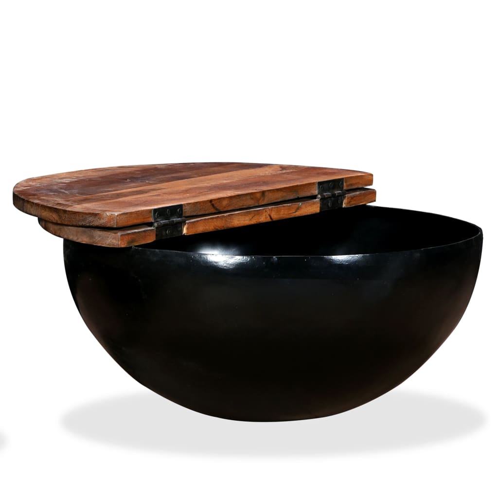 vidaXL Table basse en bois de récupération massif noir, en forme de coque