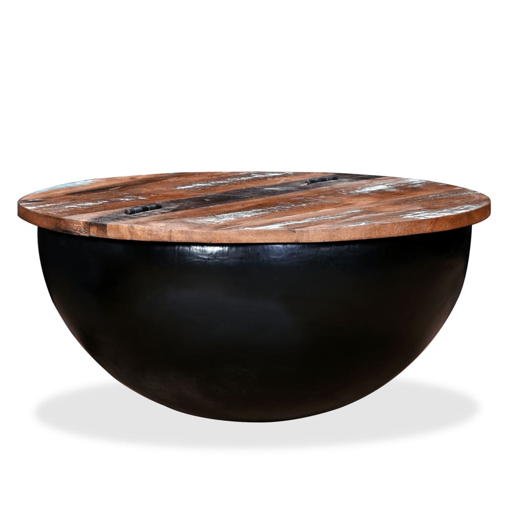 vidaXL Table basse en bois de récupération massif noir, en forme de coque