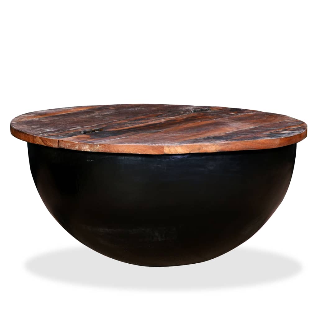 vidaXL Table basse en bois de récupération massif noir, en forme de coque